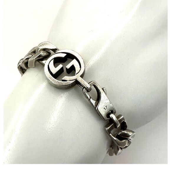 Gucci sterling silver cuban link chain bracelet with interlocking G - Picture 4 of 14